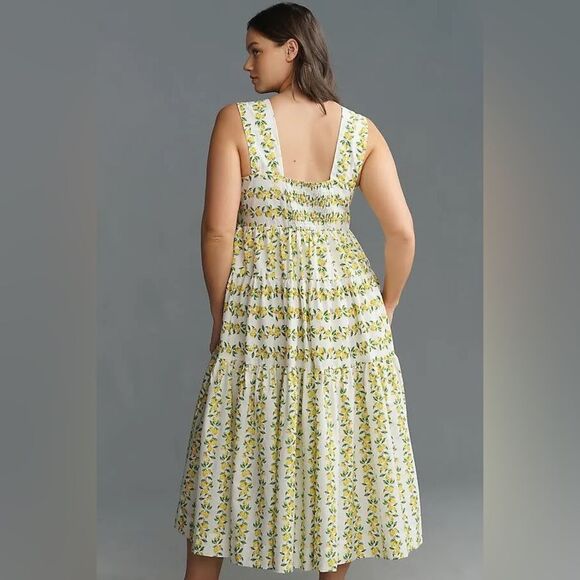 NEW ANTHROPOLOGIE  Helena Smocked Midi Dress - Yellow Floral - Picture 4 of 11